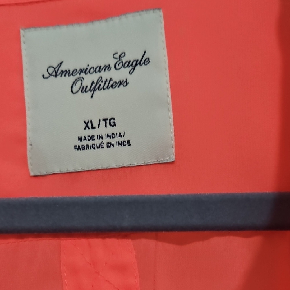 American Eagle Outfitters Bright Coral Long-Sleeve Button-Down Shirt - Picture 2 of 3